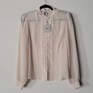 Crochet M Prairie Cottage Peasant 40s Dainty Victorian Embroidered Blouse Top